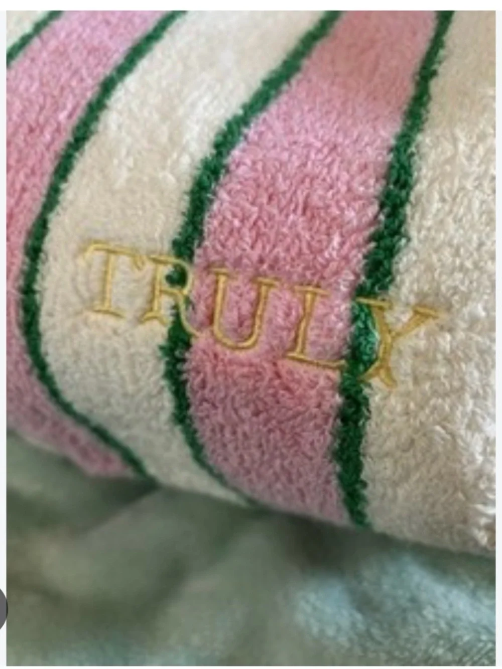 TRULY Pink, White & Green Striped Terry Cosmetic Pouch NWOT